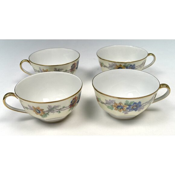 4x Theodore Haviland Limoges 1925-36 Miami Ivory Floral Porcelain TEACUP SAUCER - Picture 4 of 8